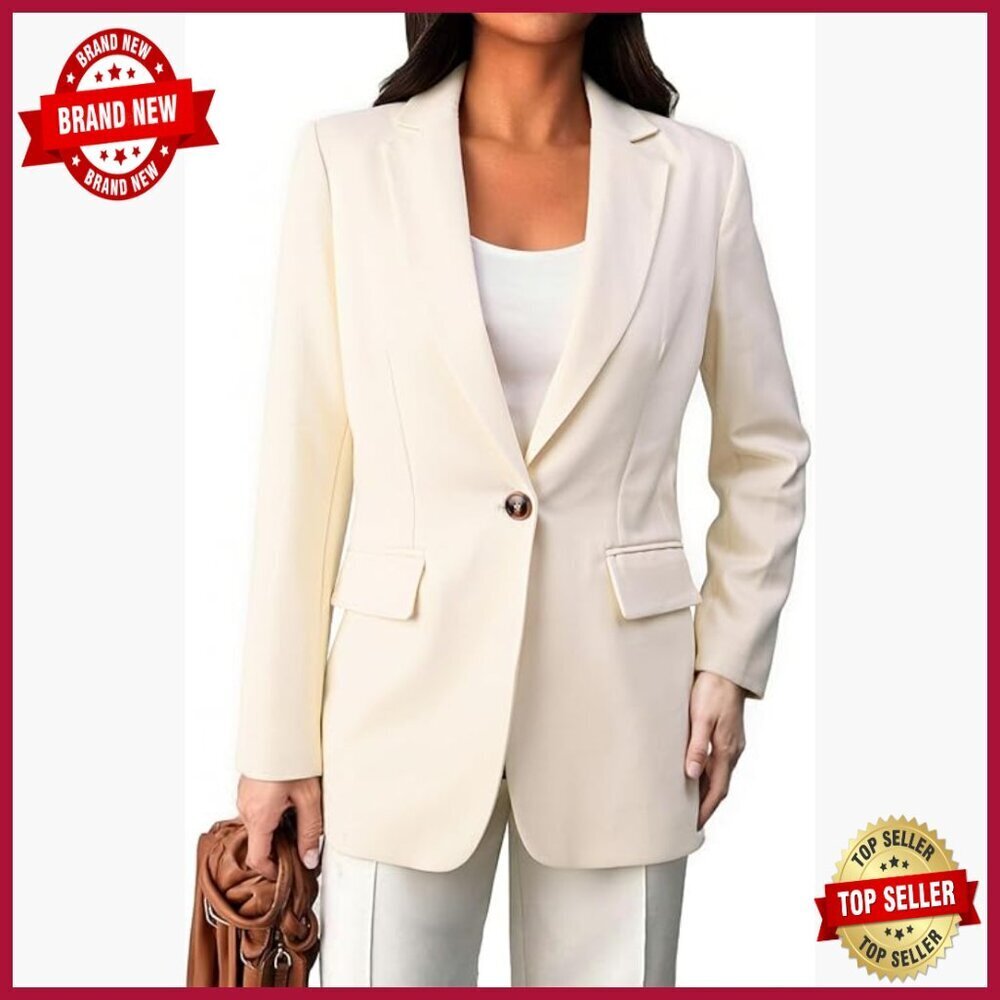 Women's One Button Blazer Lapel Office Casual Long Sleeve with Pockets